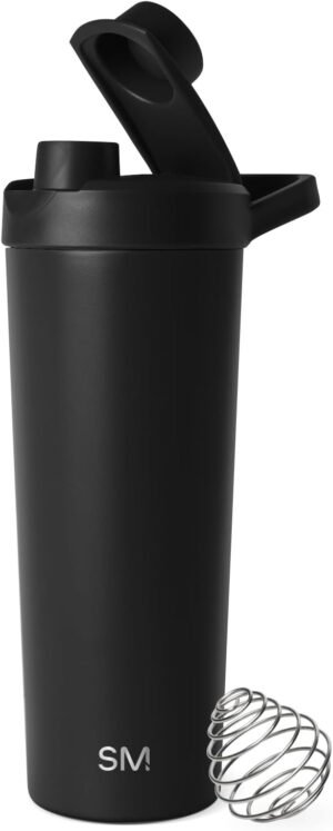 Simple Modern Stainless Steel Shaker Bottle with Ball 24oz | Metal Insulated Cup for Protein Mixes, Shakes and Pre Workout | Rally Collection | Midnight Black