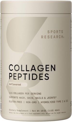 Sports Research Collagen Peptides for Women & Men, Unflavored, 16 oz., Hydrolyzed Type 1 & 3 Collagen Powder Protein Supplement for Healthy Skin, Nails, Bones & Joints