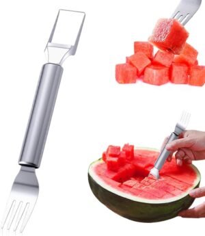 2-in-1 Stainless Steel Fruit Cutter, 2025 New Watermelon Slicer Cutter Tool, Portable Watermelon Fork Slicer Cutter, Dual Head Fruit Knife for Summer Home Party Camping Kitchen Gadgets (1)