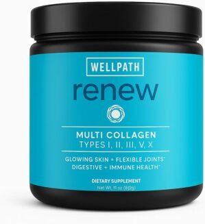 WellPath Renew Multi Collagen Protein Powder for Women | Hair, Nails, Skin | Hydrolyzed Grass-Fed Bovine, Marine, & Chicken Sources Collagen Peptides | Types I, II, III, V, X | 11 oz | 40 Servings
