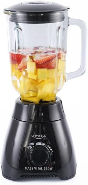 Universal 550W Mass Vital Blender – Glass Jar 57 Oz / 1.8 Quart / 1.7 Liter, 2 Speed + Pulse Function and 4 Stainless Steel Blade with Chrome Steel Technology