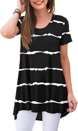 POPYOUNG Women’s Summer Long Tunic Top To Wear With Leggings Short Sleeve Shirt Loose Fit Dressy