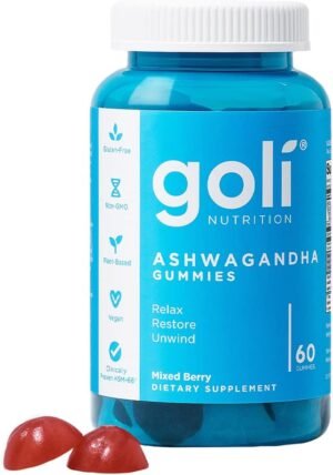 Goli Ashwagandha & Vitamin D Gummy – 60 Count – Mixed Berry, KSM-66, Vegan, Plant Based, Non-GMO, Gluten-Free & Gelatin Free Relax. Restore. Unwind, Pack of 1