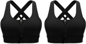 Cordaw Zipper in Front Sports Bra High Impact Strappy Back Support Workout Top