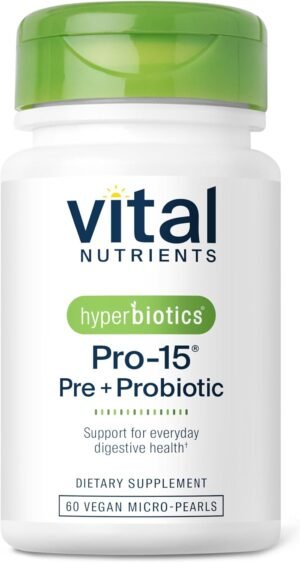 Hyperbiotics Vital Nutrients Pro-15 Prebiotics + Probiotics for Women and Men | 15 Science Backed Strains | Supports Occasional Constipation, Diarrhea, Gas & Bloating | 60 Vegan Time Release Pearls