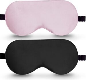 BeeVines Sleep Mask, 2 Pack 100% Real Natural Pure Silk Eye Masks with Adjustable Strap for Sleeping, Mulberry Silk Eye Sleep Shade Cover, Block Light Reduces Puffy Eyes Traveling Gifts