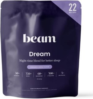 Beam Dream Sleep Powder, Natural Sleep Aid and Magnesium Hot Cocoa Drink for Adults, Calming Sleep Supplement with Apigenin, Nighttime Sleep Drink Powder, Third Party Tested Supplement, 22 Servings
