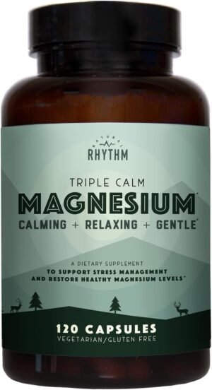 Natural Rhythm Triple Calm Magnesium 150 mg – 120 Capsules – Magnesium Complex Compound Supplement with Magnesium Glycinate, Malate, and Taurate. Calming Blend for Promoting Rest and Relaxation.