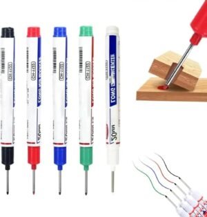 5 Pack Long Head Deep Hole Marker Pens, 20mm Deep Reach Metal Marking Pen, Quick-dry Waterproof Long Nib Marker, Colorful Carpenter Deep Reach Markers Construction Markers Tool (Mix)