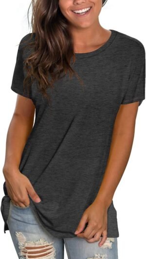 Saloogoe Womens Loose Fit Tshirts Short Sleeve Summer Tops Casual Workout Yoga Tunic T Shirts Tops