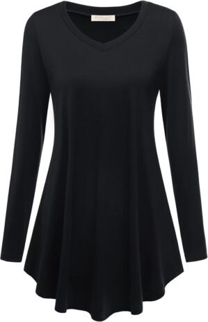 BAISHENGGT Women’s Casual Long Sleeve Tunic Tops for Leggings V-Neck Blouse T-Shirt