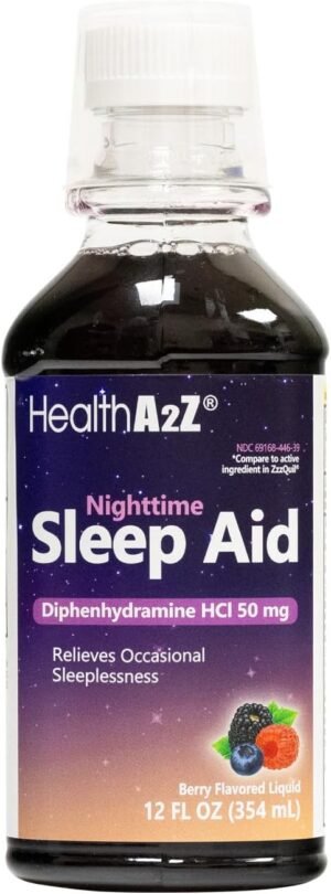 HealthA2Z® Nighttime Sleep Aid | Diphenhydramine 50mg HCl 12 Fluid Ounce | Fast Acting