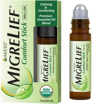 MigreLief Comfort Stick, Migraine and Headache Essential Oil Roll-On – Peppermint Lavender – 10ml