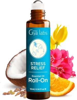 Gya Labs Stress Relief Essential Oil Roll on – Relaxing Gifts for Women & Men, 100% Pure Natural Essential Oil Roller, Blend with Ylang Ylang, Orange, Geranium & Lemongrass, Travel Size (0.34 Fl Oz)