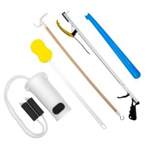 Hip Kit Daily Living Aids for Mobility, Hip Replacement Recovery, Knee and Back Surgery Includes Grabber Reacher, Bath Sponge Stick, Sock Aid, Shoehorn, Dressing Stick