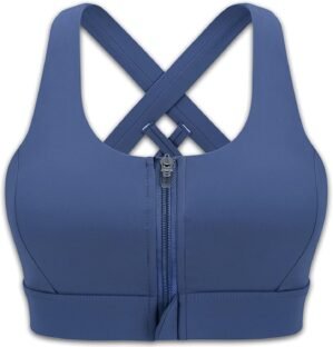 Cordaw Zipper in Front Sports Bra High Impact Strappy Back Support Workout Top