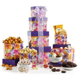 Broadway Basketeers Mothers Day Gift Basket Tower Snack Gifts for Women, Men, Families, College – Delivery for Birthday, Appreciation, Thank You, Get Well Soon Care Package