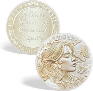 CHURYUML Sober Woman Sobriety Coin Non-Religious AA Coins Sober Chip Recovery Medallion Addiction Recovery Gift Affirmation Token Inspiring Sobriety Gifts for Women Embracing a Sober Life