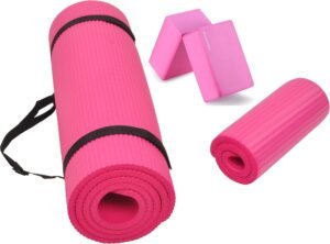 All Purpose 1/2-Inch Extra Thick High Density Anti-Tear Exercise Yoga Mat and Knee Pad with Carrying Strap and Optional Yoga Blocks, Multiple