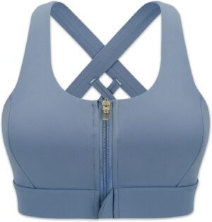 Cordaw Zipper in Front Sports Bra High Impact Strappy Back Support Workout Top