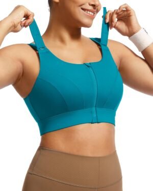 Adjustable High Impact Sports Bras for Women Zip Front Full Coverage and Lift Padded Compression Tops