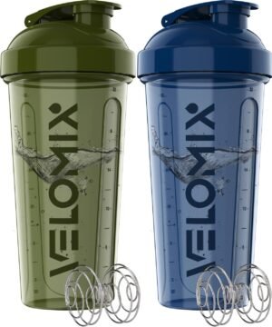 -2 Pack- 28 oz Protein Shaker Bottles for Protein Mixes – 2x Wire Whisk | Leak Proof Shaker Cups for Protein Shakes | Pre Workout Shaker Bottle | Shakers for Protein Shakes-Green&Blue