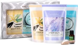 Bath Salts for Women, Spa Luxetique Epsom Salts for Soaking, 3pc Bath Salt Gifts Set, Lavender, Vanilla and Coconut Scent with Tea Tree Oil Gifts for Her Birthday Gifts