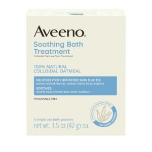 Aveeno Fragrance Free Soothing Bath Treatment, 100% Natural Colloidal Oatmeal, Sensitive Skin Bath Soak for Relief of Dry, Itchy, Irritated Skin Due to Eczema & Hives, Bath Packets, 8 ct.