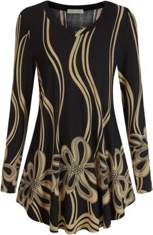 BAISHENGGT Women’s Casual Long Sleeve Tunic Tops for Leggings V-Neck Blouse T-Shirt