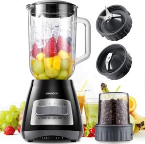SHARDOR Blenders for Smoothies, 52 Oz Glass Jar Smoothie Blender, Countertop Blender & Grinder Combo, 9 Functions with 5 speeds for Shakes, Puree, Crush Ice, and Chop, Max 700W