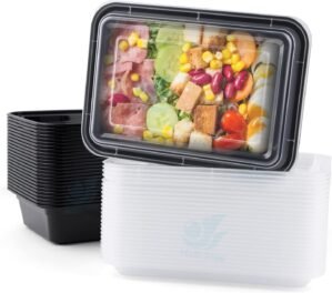 Azure Zone, 32 oz, 25-Pack Rectangular Meal Prep Food Container with Lid – One Compartment Bento Box Stackable Freezer/Microwave/Dishwasher Safe Reusable Storage Portable BPA Free