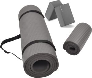 All Purpose 1/2-Inch Extra Thick High Density Anti-Tear Exercise Yoga Mat and Knee Pad with Carrying Strap and Optional Yoga Blocks, Multiple
