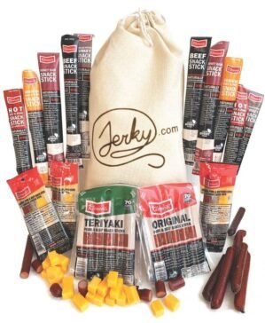 Jerky Gift Basket for Men – 26pc Jerky Variety Pack of Beef, Pork, Turkey, & Ham Snack Sticks – High Protein Healthy Snack – Unique Gift for Men
