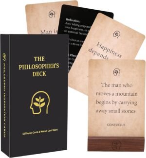 The Philosopher’s Deck, 52 Stoic Philosophy Quote Cards with Display Stand Journal Prompts Action Plan for Personal Growth, Great Gifts for Men Women, Daily Stoicism Reflections Office Desk Decor