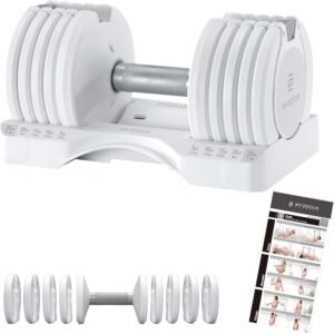 Adjustable Dumbbell – 12.5/25lb Single Unit OR Set of 2 – 5-in-1 Adjustable Weight for Home Gym, Strength Training & Fitness Workouts, White OR Black