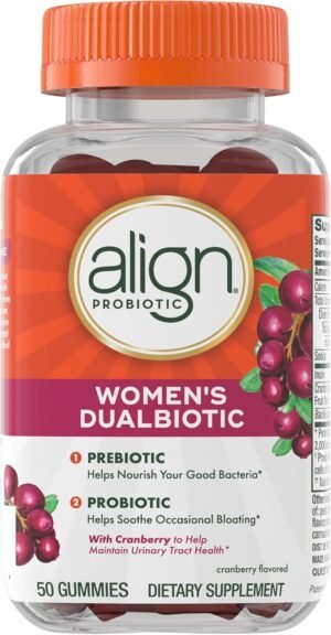 Align Women’s Health, Prebiotic + Probiotic, with Cranberry for Feminine Health, Help Nourish & Add Good Bacteria for Digestive Health, 50 Gummies