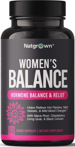 Natgrown Hormone Balance for Women PMS & Menopause Supplement for Fertility Hormonal & Menstrual Support, Helps Relief Hot Flashes – Maca Root, Vitex, Dong Quai & Black Cohosh Complex -Vegan Capsules