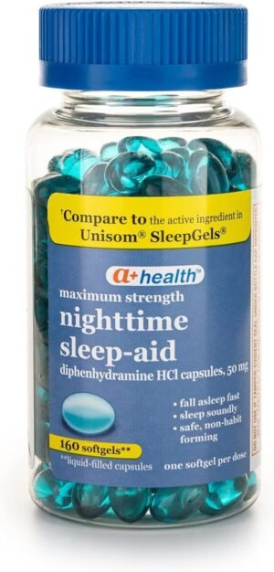 Nighttime Sleep Aid Diphenhydramine 50 mg Softgels Maximum Strength, 160 Count