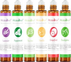 Essential Oil Roll On Set with Lavender, Peppermint, Eucalyptus & Grapefruit, Tea Tree & Vanila – Aromatherapy Relaxation Gift for Women – 6 Pack of 10ml Roll-Ons