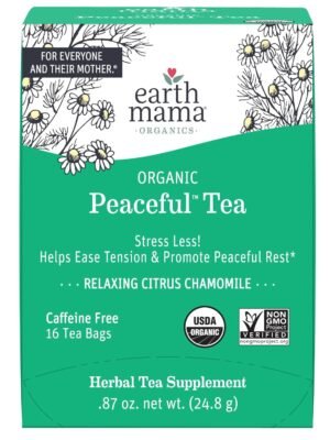 Earth Mama Organic Peaceful Tea | Stress Less! Calming, Relaxing Herbal Blend Safe for Pregnancy & Beyond, 16 Teabags Per Box