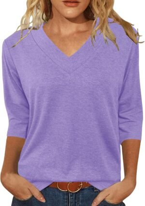 JomeDesign Womens Tops 3/4 Length Sleeve Summer V Neck Shirts Casual Tunic Tops 2025