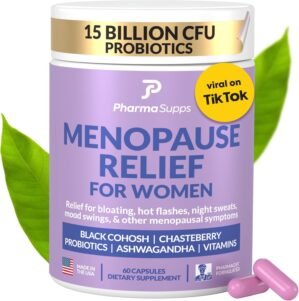 Natural Menopause Supplements for Women – Perimenopause Supplements for Hormonal Balance, Bloating & Mood Swings | Hot Flashes Menopause Relief w/Probiotics & Prebiotics, Black Cohosh & Chasteberry