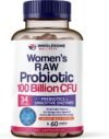 Wholesome Wellness Dr. Formulated Raw Probiotics for Women 100 Billion CFUs Capsules with Prebiotics, Digestive Enzymes, Approved for Adults, Shelf Stable Supplement