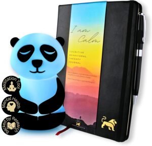 Calm Collective Anxiety Relief Items; Guided CBT Journal for Mental Health and Therapy with Peaceful Panda Breathing Trainer Light for Mindfulness Meditation and Self Care.