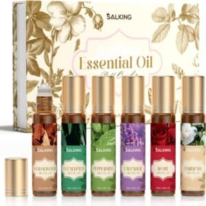 SALKING Essential Oils Roll On Set (6 Pack), Aromatherapy Oil with Roller Ball for Skin Use, Natural Fragrance Gift for Women and Men – Sandalwood, Eucalyptus, Peppermint, Lavender, Rose, Gardenia