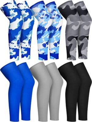 Suhine 6 Pairs Sports Leg Sleeves UV Protect Compression Long Knee Sleeves for Men Women Basketball Football Running Cycling(Classic)