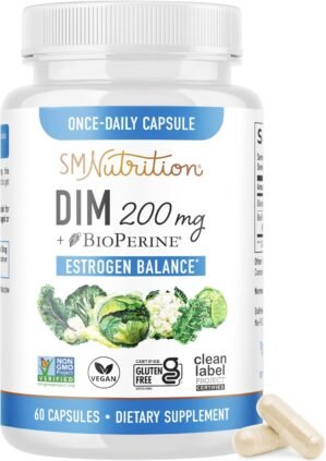 DIM Supplement 200 mg | Estrogen Balance for Women & Men | Hormonal Acne, Hormone Balance, Menopause & Antioxidant Support | Clean Label Project Certified, Vegan & Soy Free Diindolylmethane | 60 Ct.