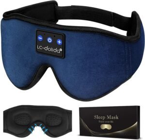 LC-dolida Sleep Headphones, Sleep Mask Bluetooth Wireless Music Eye Mask, Sleeping Headphones for Side Sleepers Sleep Mask with Bluetooth Headphones Ultra-Thin Stereo Speakers Perfect for Sleeping