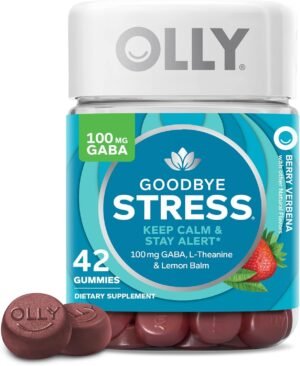 OLLY Goodbye Stress Gummy, GABA, L-Theanine, Lemon Balm, Stress Relief Supplement, Berry – 42 Count