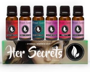 Eternal Essence Oils Her Secrets Set of 6 Premium Fragrance Oils – Includes Pretty, Dark Embrace, Forever Yours, Secret Crush, Pink Splash, and Sugar Kiss Scents Scented Oils – 10ML